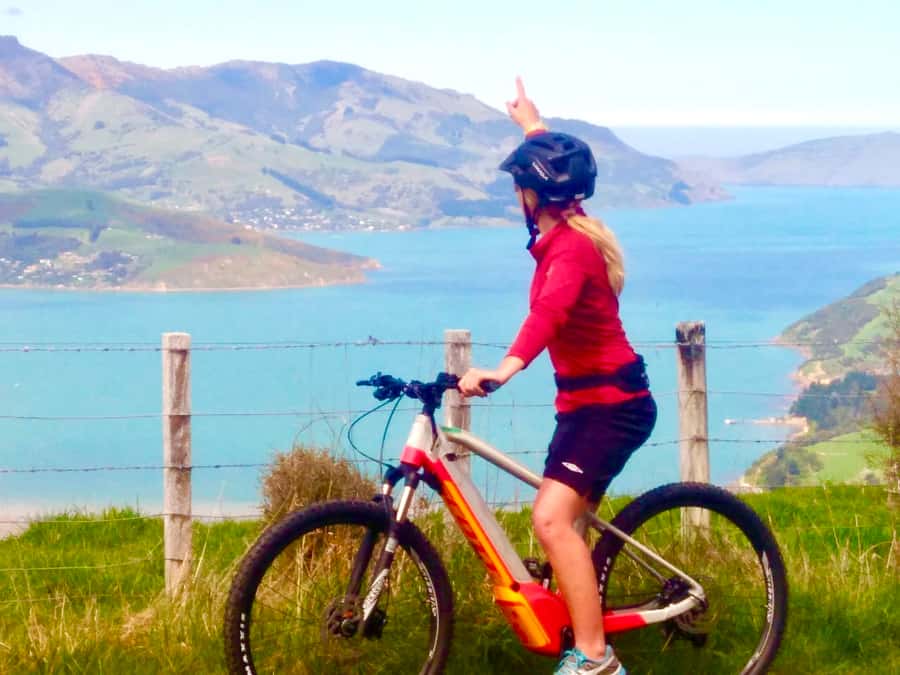 Akaroa Explorer: Guided Electric Mountain Bike Tour - Climbing to the viewpoints