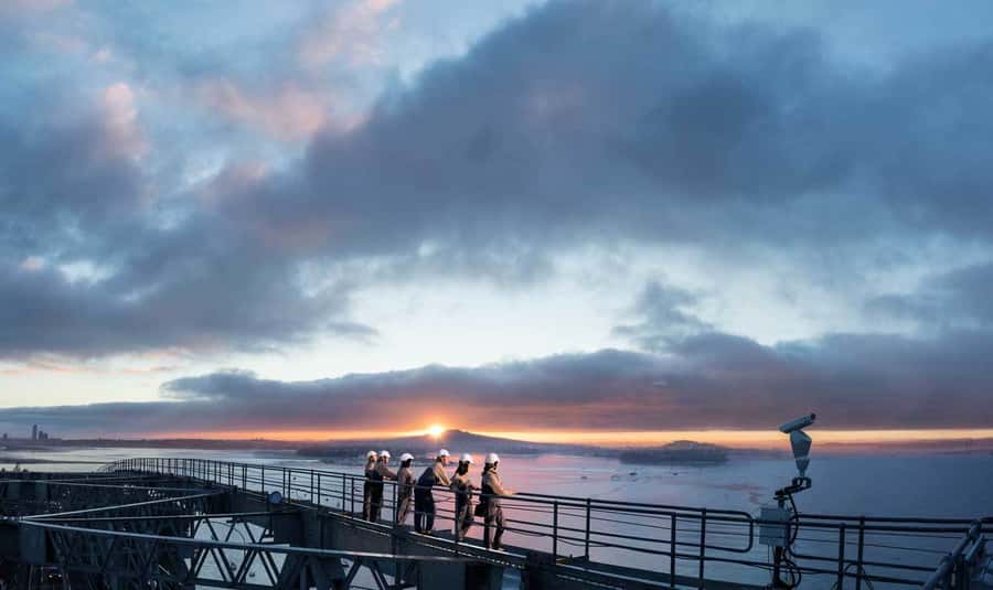 Auckland Harbor Bridge: Bridge Climb - Climbing the gentle curve toward the summit