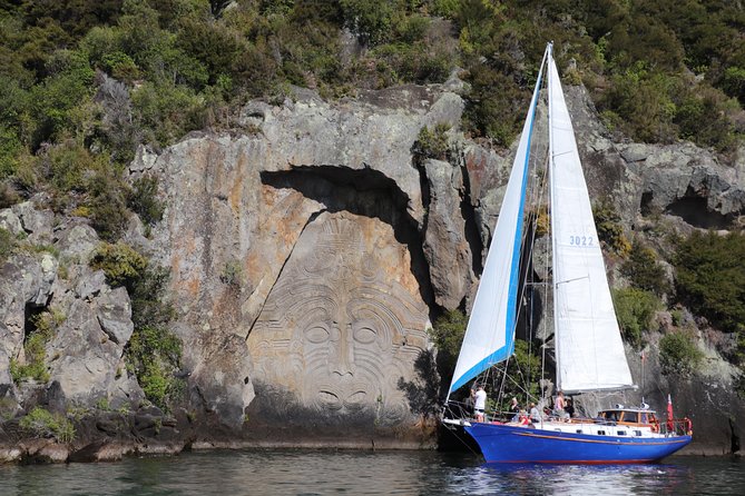 Classical Sailing - Māori Rock Carvings -Taupo Sailing Adventures - The swim stop on a good-weather departure