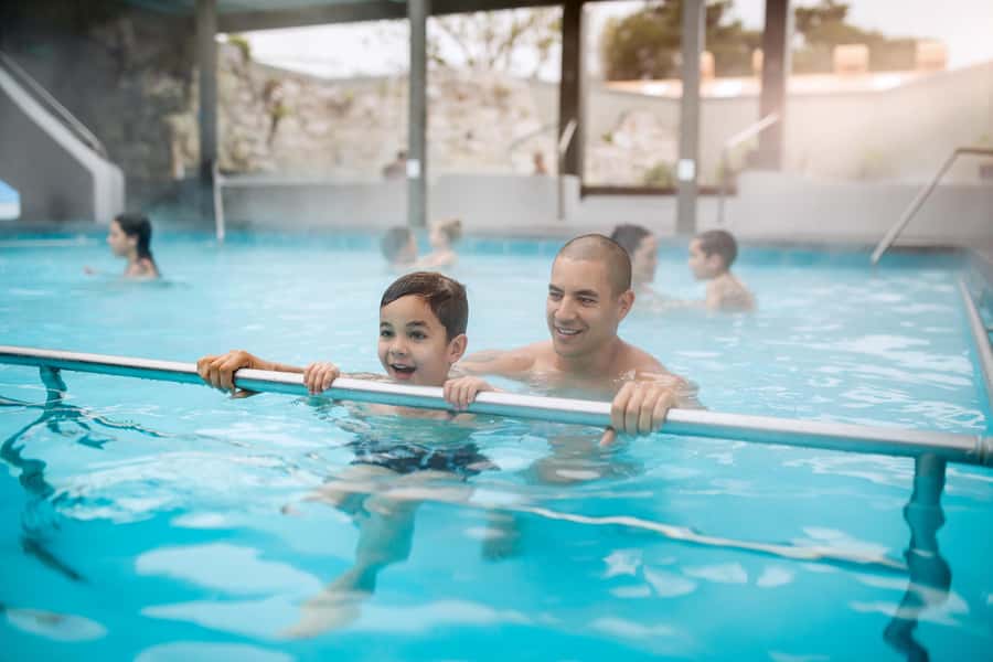 Geothermal and Freshwater Combo Family Pools in New Zealand - Taking a break in the 37°C and 40°C mineral pools
