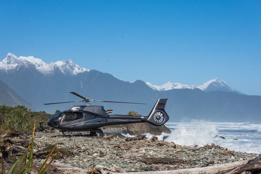 Milford Sound Extended Helicopter Flight & 3 Landings - Second landing: the isolated West Coast beach