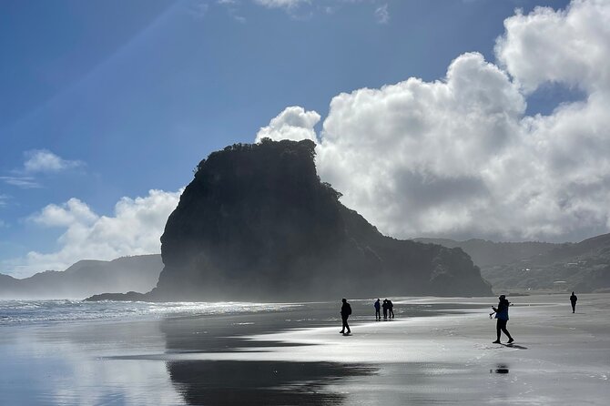 Piha Beach - Piha Beach, black sand, and volcanic cliffs