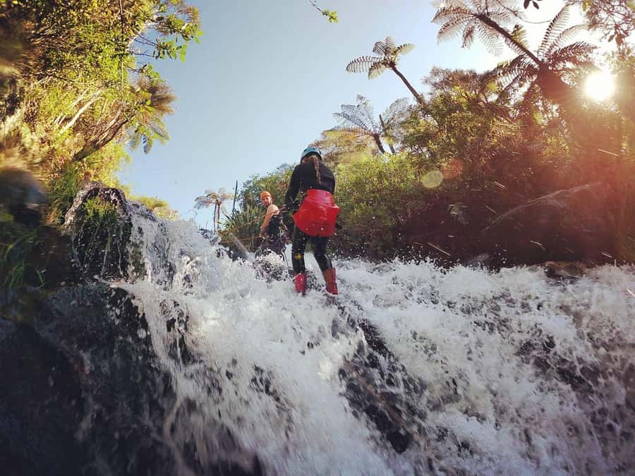 Raglan: Karioi Canyoning - Entering the lava-formed canyon beneath Mt Karioi