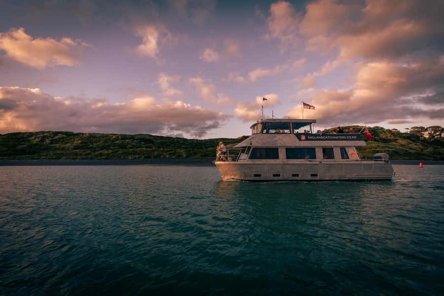 Raglan: Scenic Harbour Sunset Cruise - Pancake rocks and volcanic shores