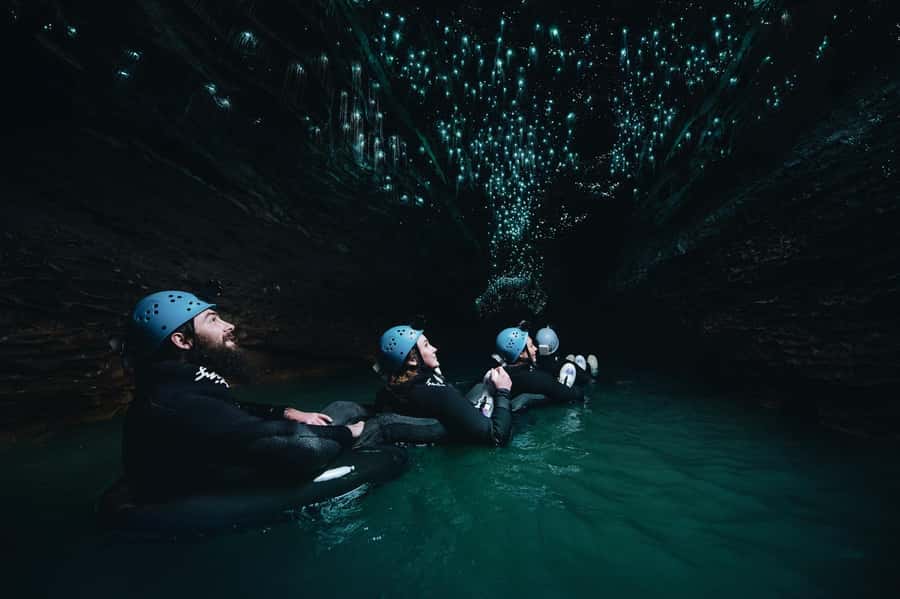Waitomo Caves: Labyrinth Black Water Rafting Experience - Floating beneath the Waitomo glowworms